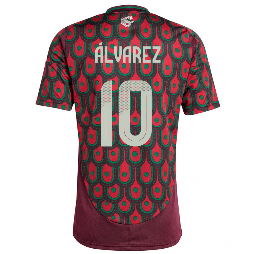 Women Football Mexico Efrain Alvarez #10 Maroon Home Jersey 24-26 T-Shirt
