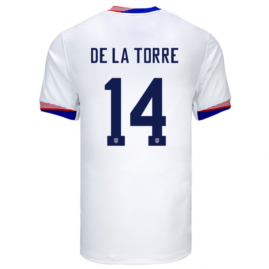 Women Football United States Luca De La Torre #14 White Home Jersey 24-26 T-Shirt