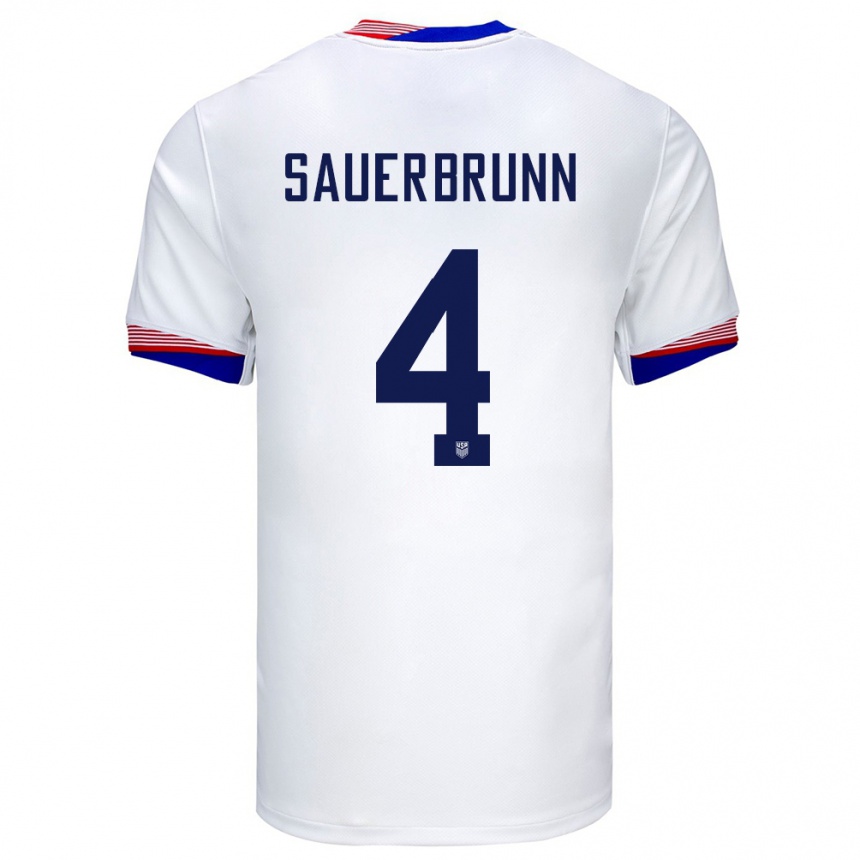 Women Football United States Becky Sauerbrunn #4 White Home Jersey 24-26 T-Shirt