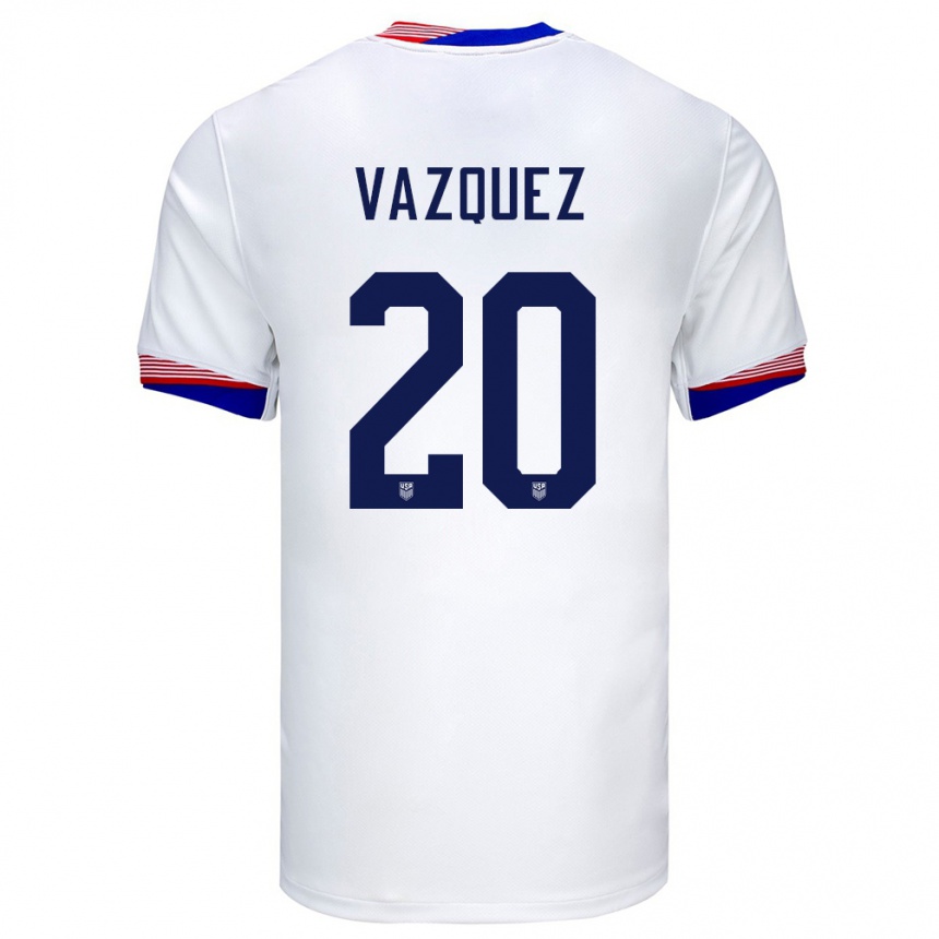 Women Football United States David Vazquez #20 White Home Jersey 24-26 T-Shirt