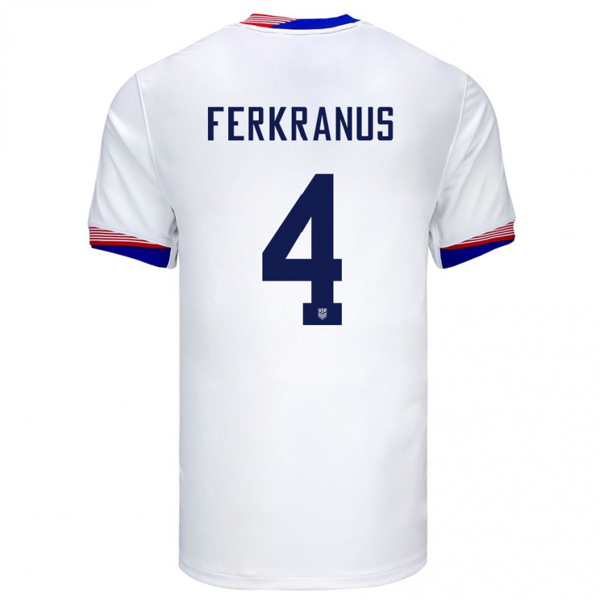 Women Football United States Marcus Ferkranus #4 White Home Jersey 24-26 T-Shirt