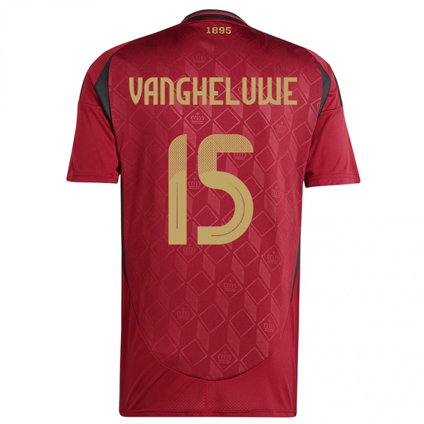 Women Football Belgium Jody Vangheluwe #15 Burgundy Home Jersey 24-26 T-Shirt