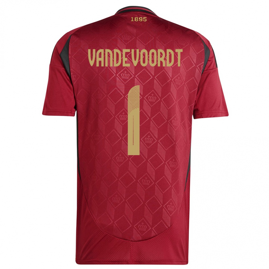 Women Football Belgium Maarten Vandevoordt #1 Burgundy Home Jersey 24-26 T-Shirt