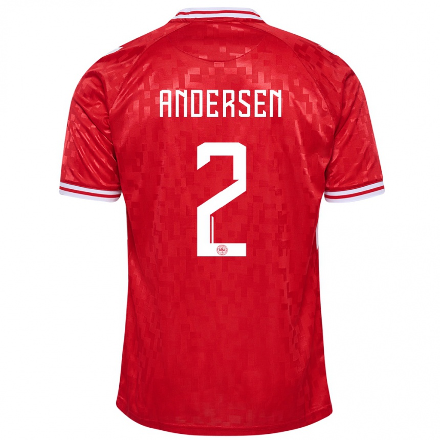 Women Football Denmark Joachim Andersen #2 Red Home Jersey 24-26 T-Shirt