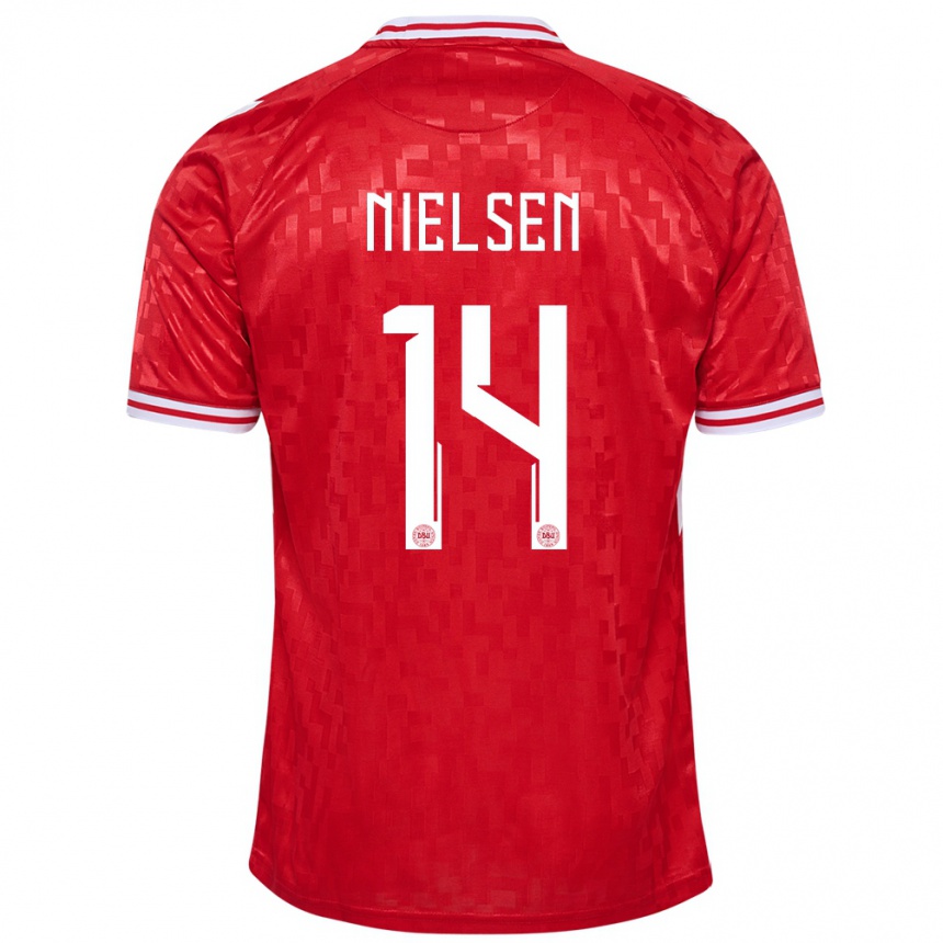 Women Football Denmark Julius Nielsen #14 Red Home Jersey 24-26 T-Shirt