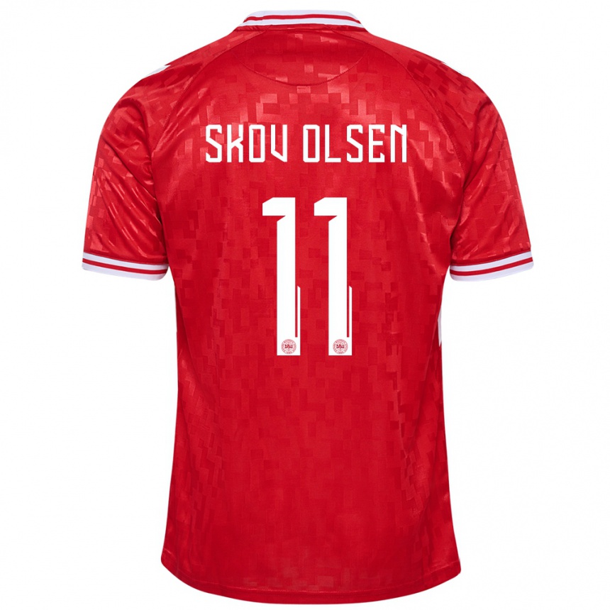 Women Football Denmark Andreas Skov Olsen #11 Red Home Jersey 24-26 T-Shirt