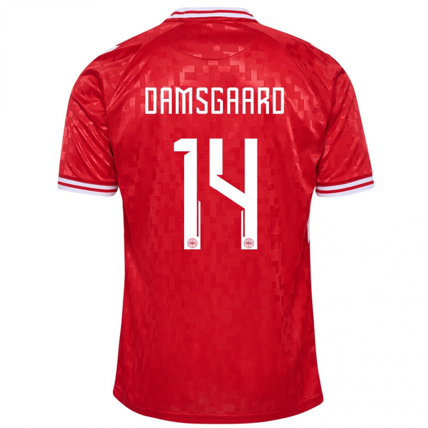 Women Football Denmark Mikkel Damsgaard #14 Red Home Jersey 24-26 T-Shirt