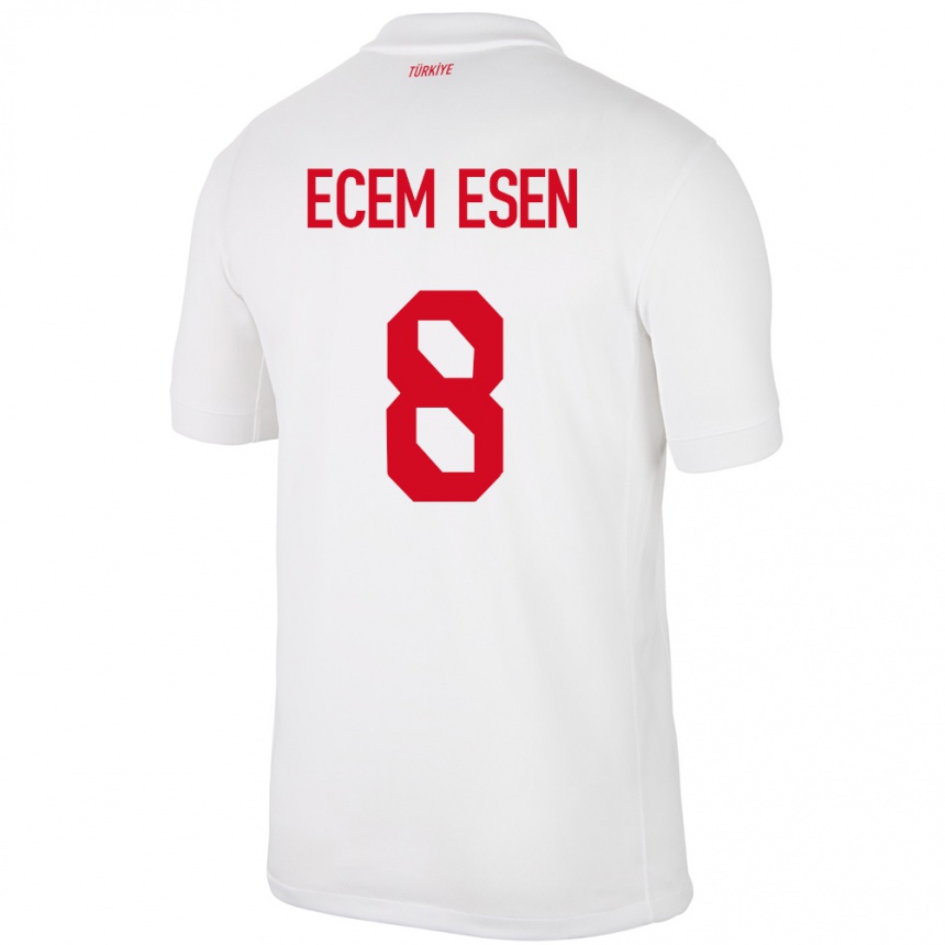 Women Football Turkey Emine Ecem Esen #8 White Home Jersey 24-26 T-Shirt