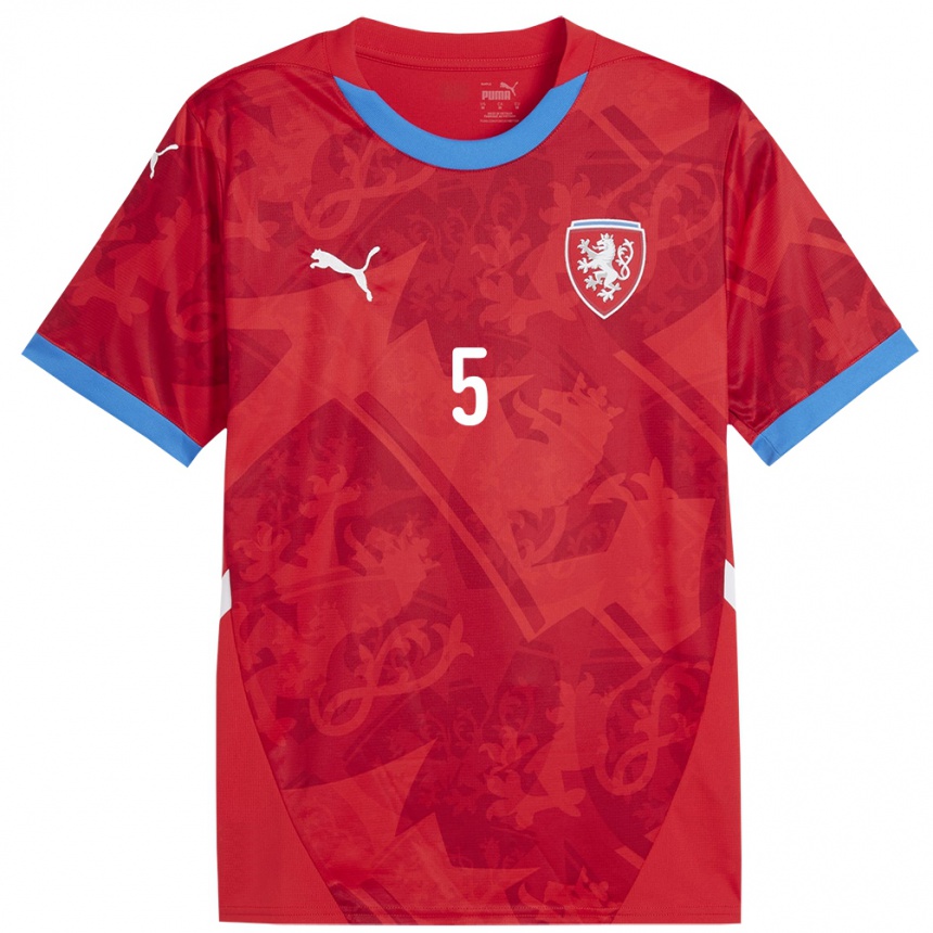 Women Football Czech Republic Adam Gabriel #5 Red Home Jersey 24-26 T-Shirt