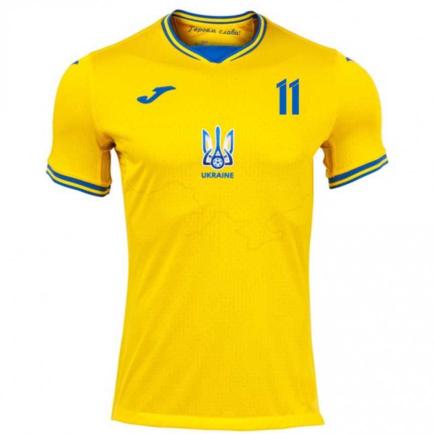 Women Football Ukraine Artem Dovbyk #11 Yellow Home Jersey 24-26 T-Shirt