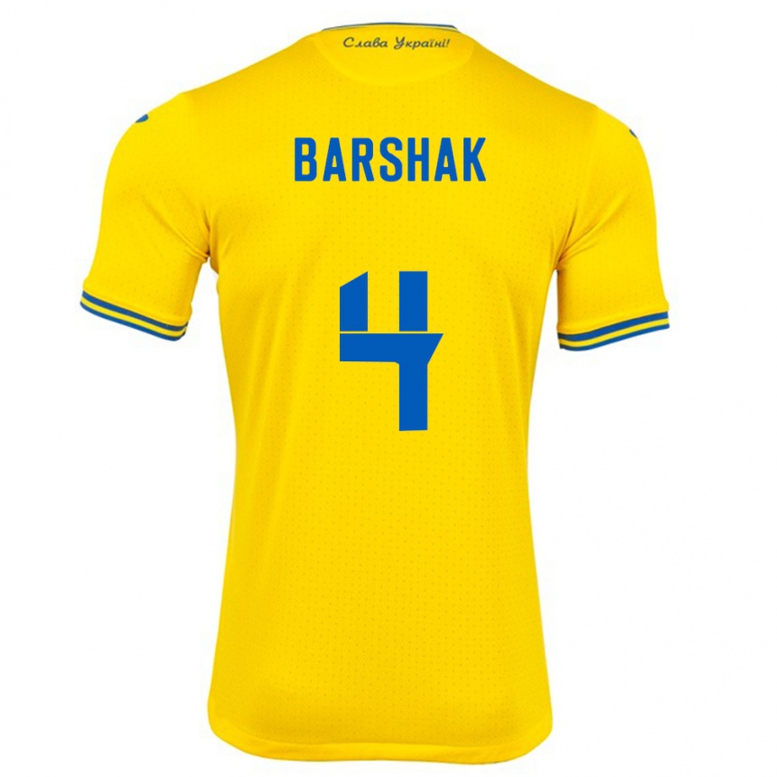 Women Football Ukraine Maksym Barshak #4 Yellow Home Jersey 24-26 T-Shirt