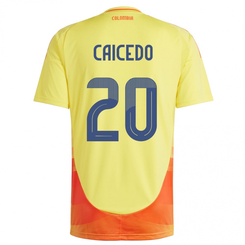Women Football Colombia Brayan Caicedo #20 Yellow Home Jersey 24-26 T-Shirt