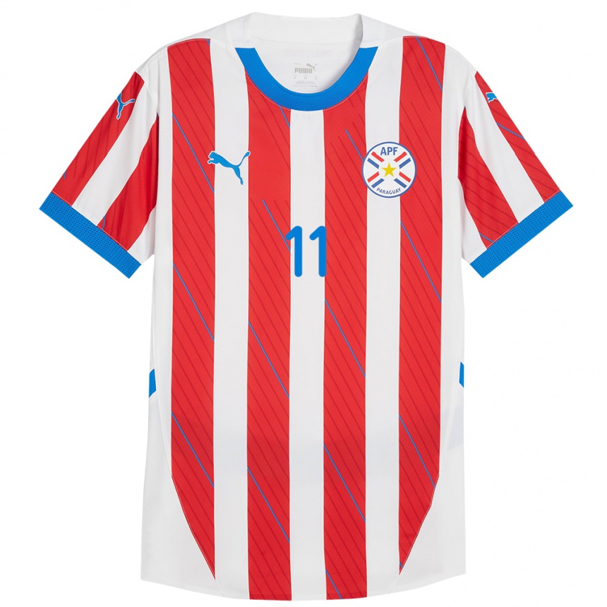 Women Football Paraguay Liz Peña #11 White Red Home Jersey 24-26 T-Shirt