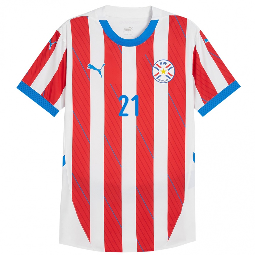 Women Football Paraguay Fernando Viveros #21 White Red Home Jersey 24-26 T-Shirt