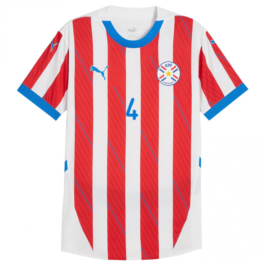 Women Football Paraguay Daysy Bareiro #4 White Red Home Jersey 24-26 T-Shirt