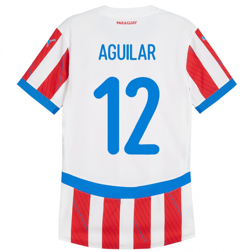 Women Football Paraguay Alfredo Aguilar #12 White Red Home Jersey 24-26 T-Shirt