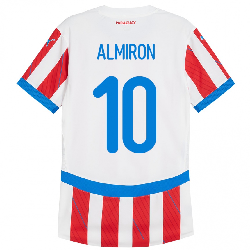 Women Football Paraguay Miguel Almirón #10 White Red Home Jersey 24-26 T-Shirt