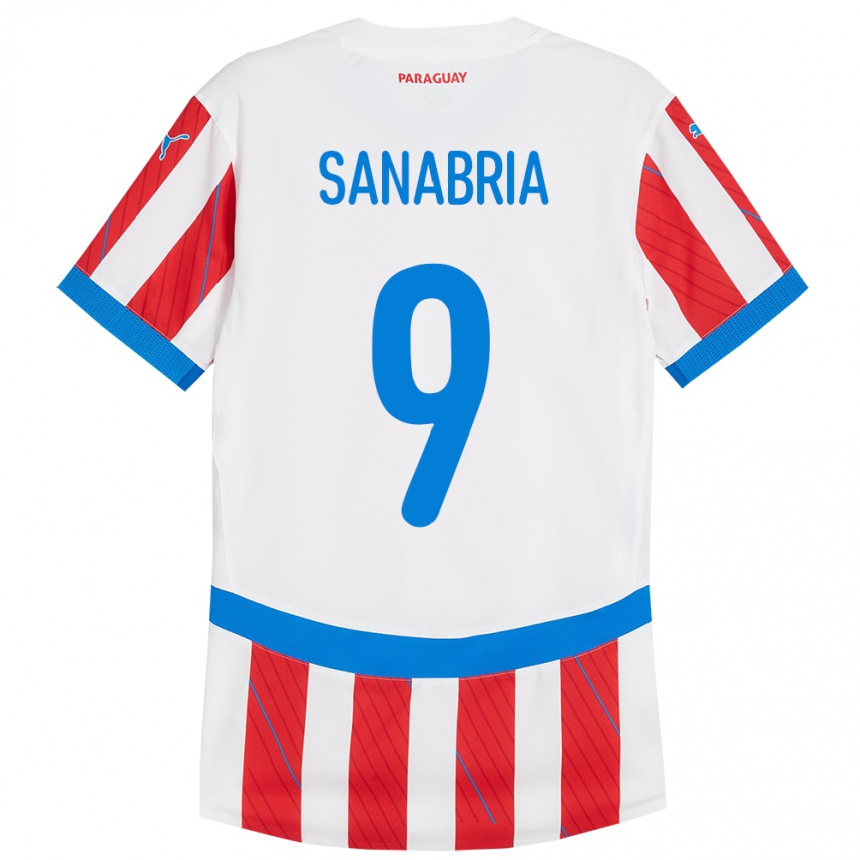 Women Football Paraguay Antonio Sanabria #9 White Red Home Jersey 24-26 T-Shirt