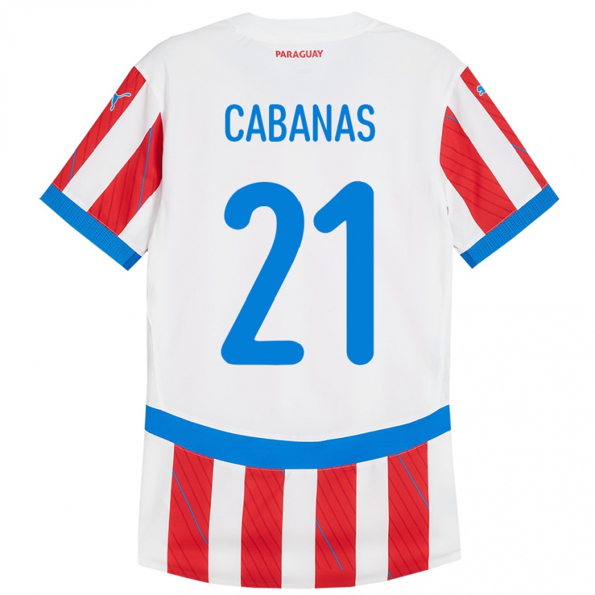 Women Football Paraguay Víctor Cabañas #21 White Red Home Jersey 24-26 T-Shirt