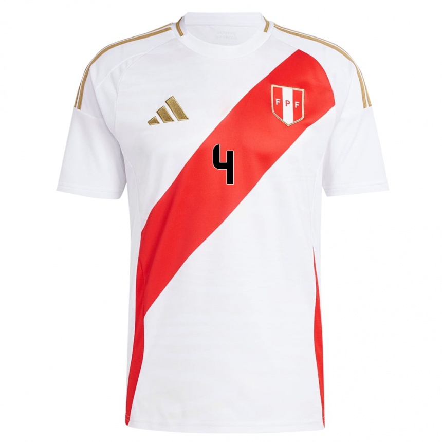 Women Football Peru Anderson Santamaría #4 White Home Jersey 24-26 T-Shirt