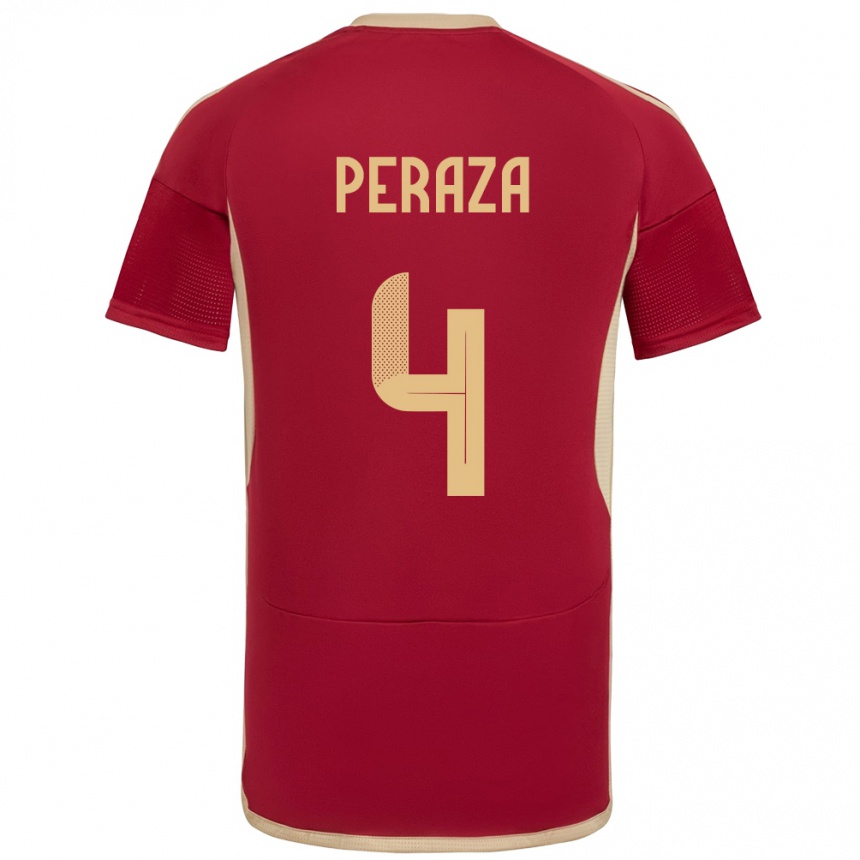 Women Football Venezuela María Peraza #4 Burgundy Home Jersey 24-26 T-Shirt