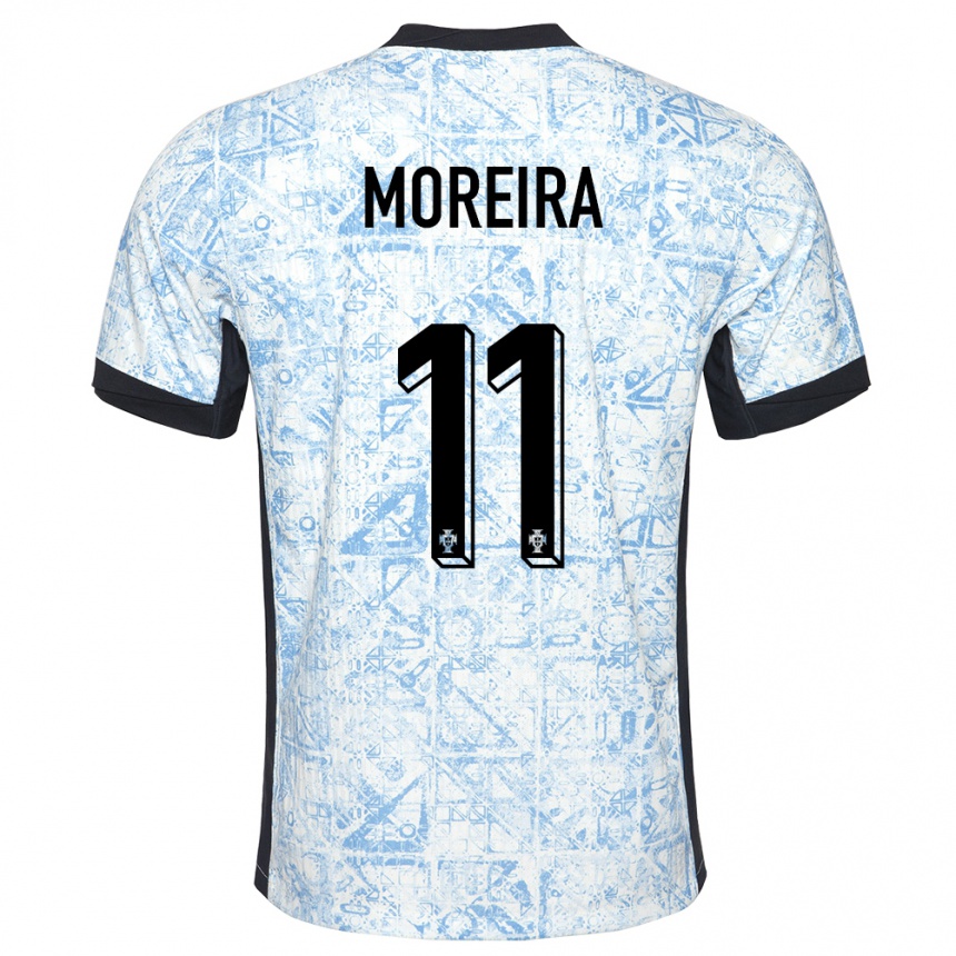 Women Football Portugal Diego Moreira #11 Cream Blue Away Jersey 24-26 T-Shirt