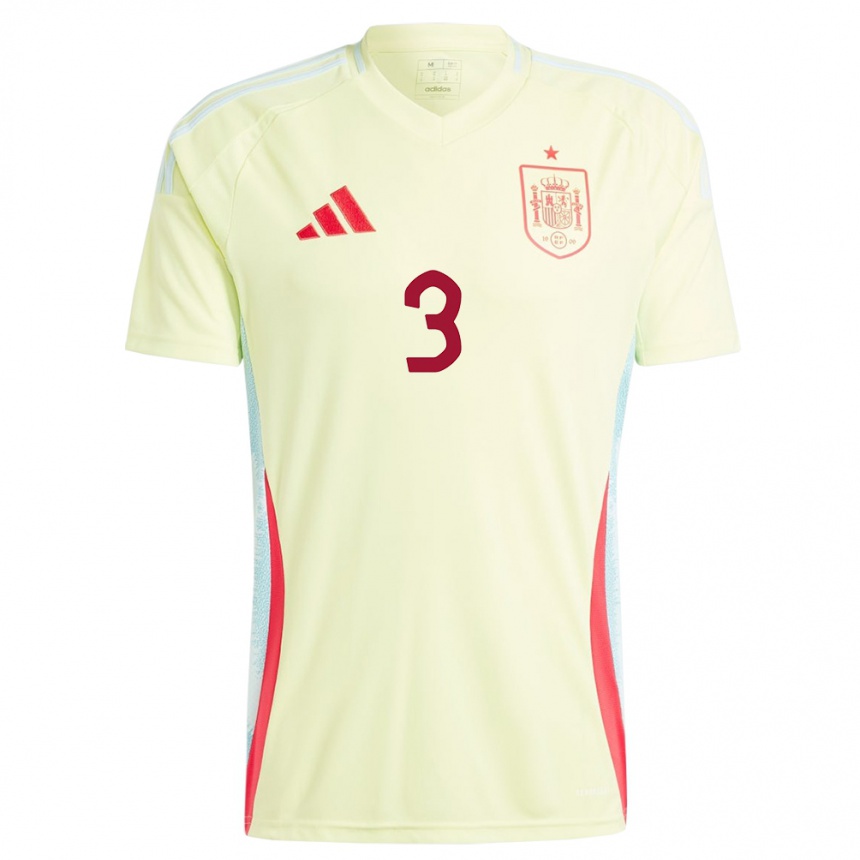 Women Football Spain Juan Lopez #3 Yellow Away Jersey 24-26 T-Shirt