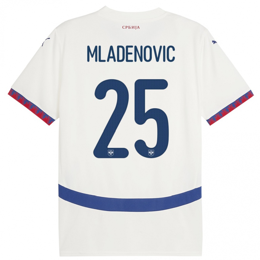 Women Football Serbia Filip Mladenovic #25 White Away Jersey 24-26 T-Shirt