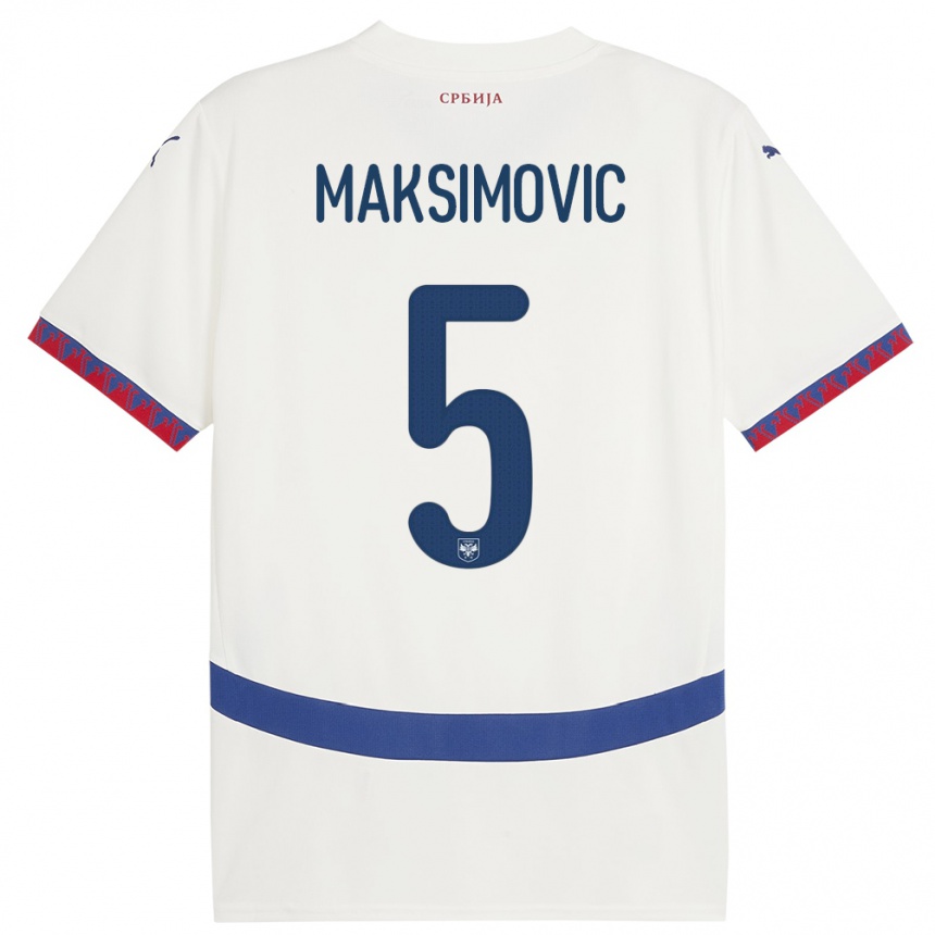 Women Football Serbia Nemanja Maksimovic #5 White Away Jersey 24-26 T-Shirt