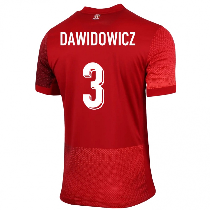 Women Football Poland Pawel Dawidowicz #3 Red Away Jersey 24-26 T-Shirt