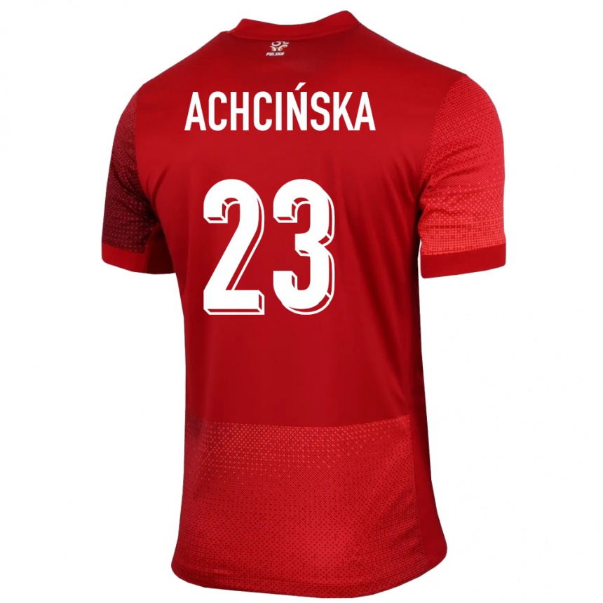 Women Football Poland Adriana Achcinska #23 Red Away Jersey 24-26 T-Shirt