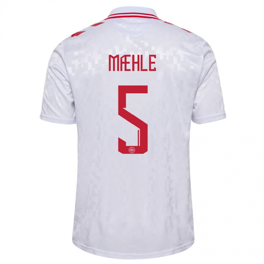 Women Football Denmark Joakim Maehle #5 White Away Jersey 24-26 T-Shirt