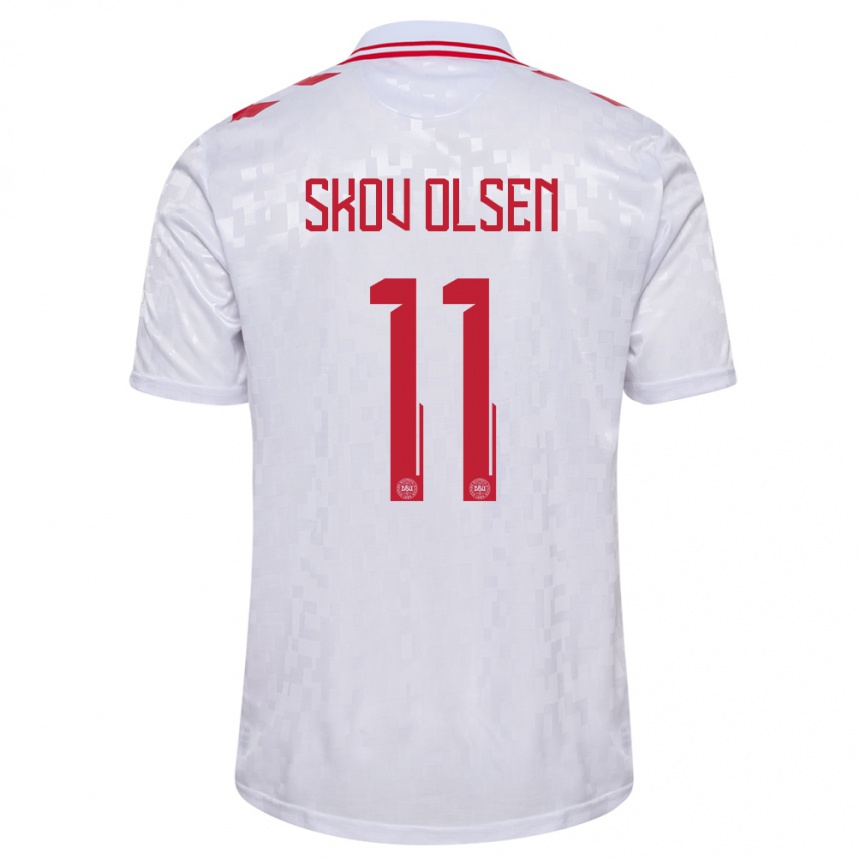 Women Football Denmark Andreas Skov Olsen #11 White Away Jersey 24-26 T-Shirt