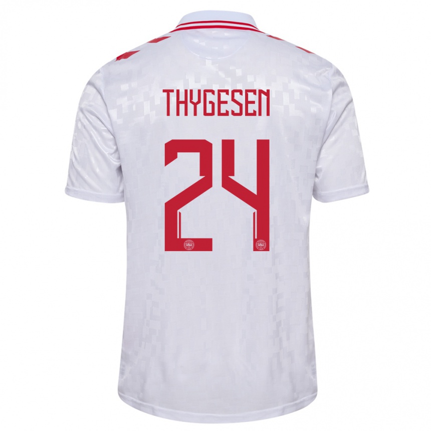 Women Football Denmark Sarah Thygesen #24 White Away Jersey 24-26 T-Shirt