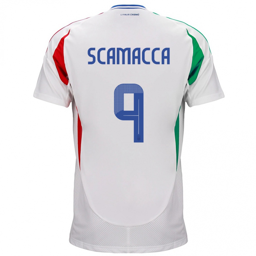 Women Football Italy Gianluca Scamacca #9 White Away Jersey 24-26 T-Shirt