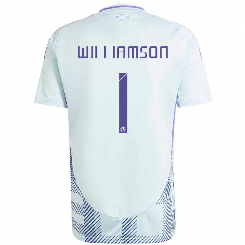 Women Football Scotland Woody Williamson #1 Light Mint Blue Away Jersey 24-26 T-Shirt