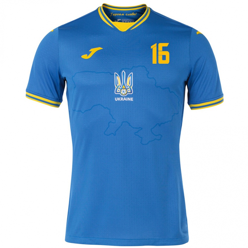 Women Football Ukraine Yevgeniy Ryabokon #16 Blue Away Jersey 24-26 T-Shirt