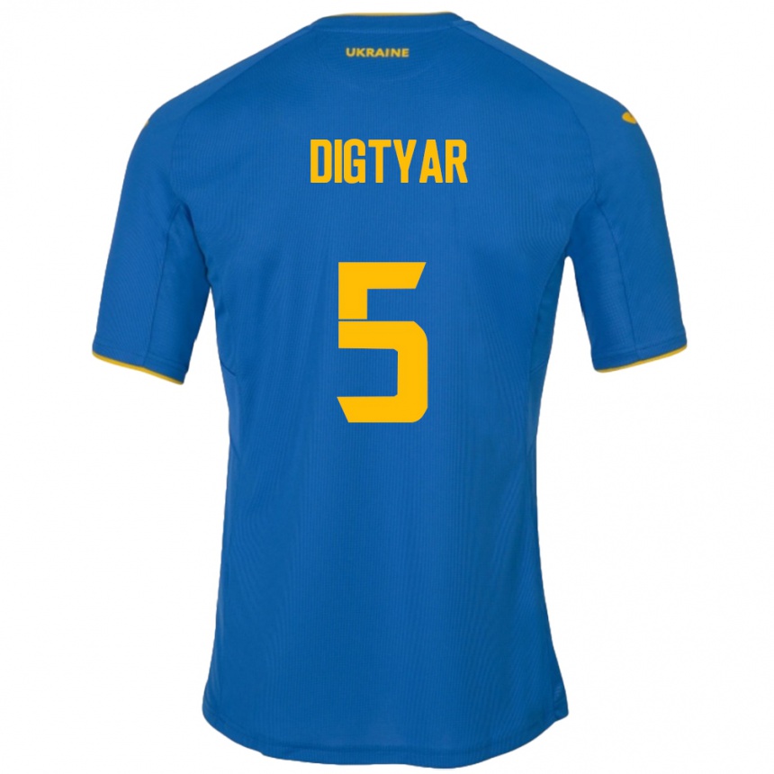 Women Football Ukraine Kyrylo Digtyar #5 Blue Away Jersey 24-26 T-Shirt