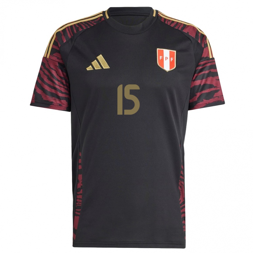 Women Football Peru Jonathan García #15 Black Away Jersey 24-26 T-Shirt