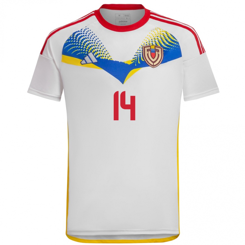 Women Football Venezuela Miguel Vegas #14 White Away Jersey 24-26 T-Shirt