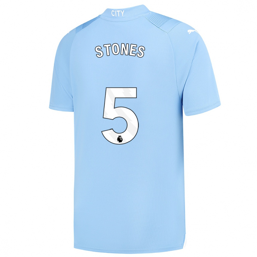 Kids  John Stones #5 Light Blue Home Jersey 2023/24 T-Shirt