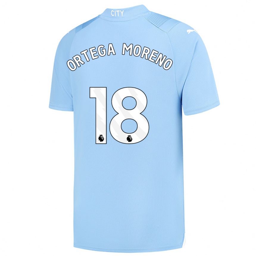 Kids  Stefan Ortega Moreno #18 Light Blue Home Jersey 2023/24 T-Shirt