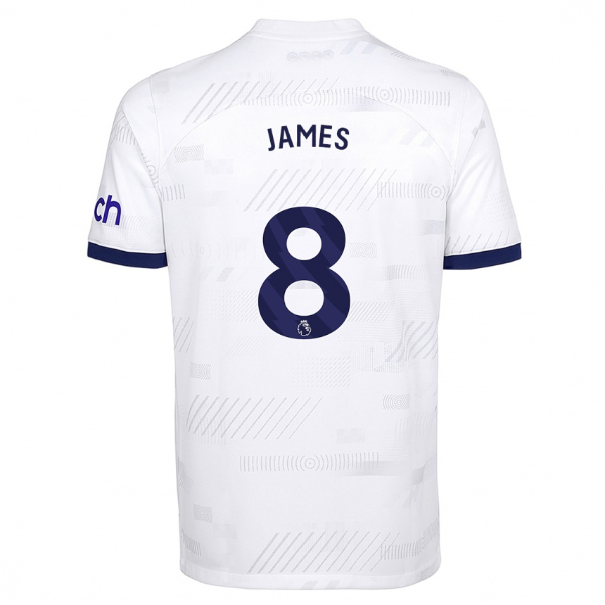 Kids  Angharad James #8 White Home Jersey 2023/24 T-Shirt