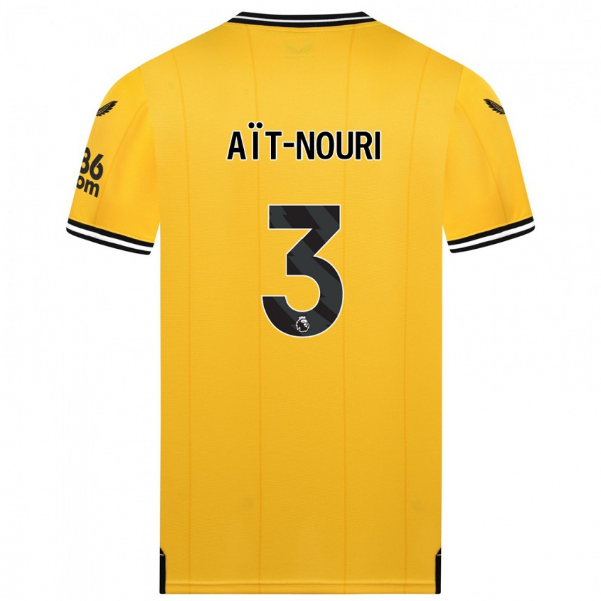 Kids Football Rayan Aït-Nouri #3 Yellow Home Jersey 2023/24 T-Shirt