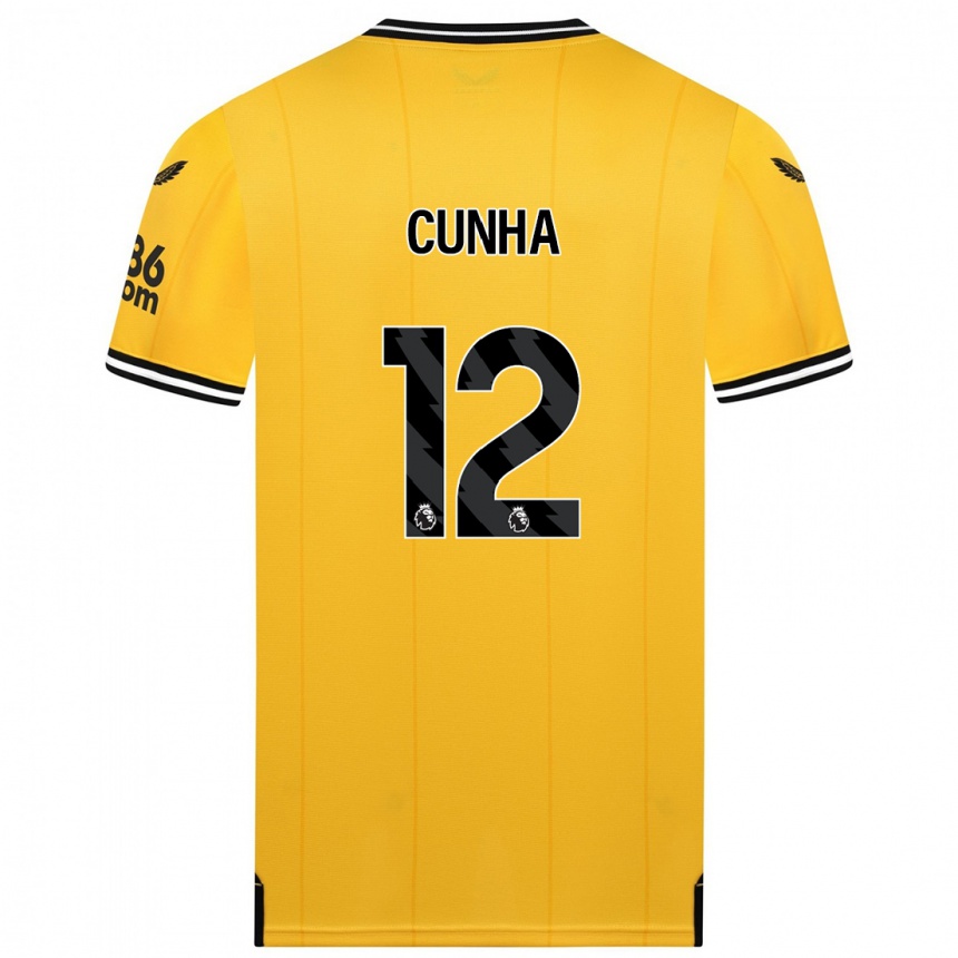 Kids Football Matheus Cunha #12 Yellow Home Jersey 2023/24 T-Shirt