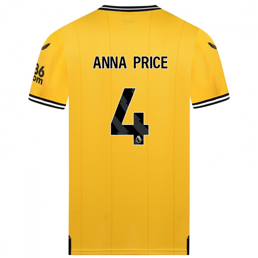 Kids Football Anna Price #4 Yellow Home Jersey 2023/24 T-Shirt