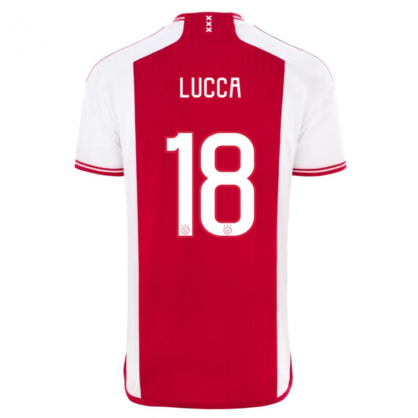 Kids  Lorenzo Lucca #18 Red White Home Jersey 2023/24 T-Shirt