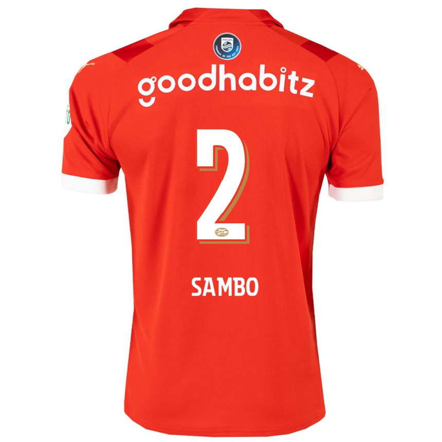 Kids Football Shurandy Sambo #2 Red Home Jersey 2023/24 T-Shirt