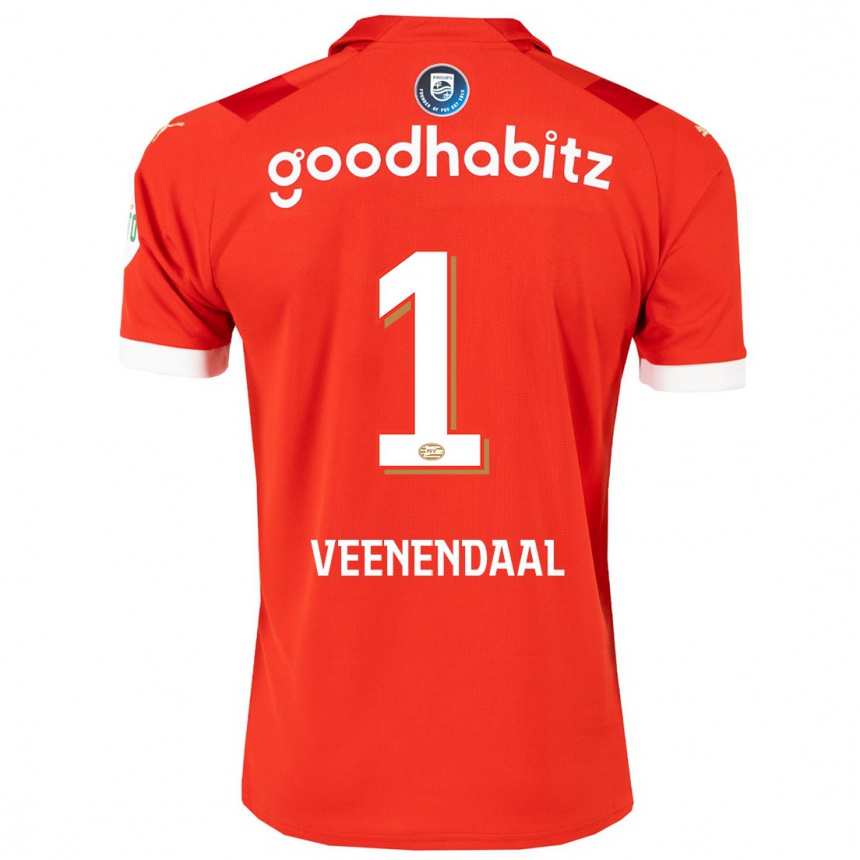 Kids Football Sari Van Veenendaal #1 Red Home Jersey 2023/24 T-Shirt