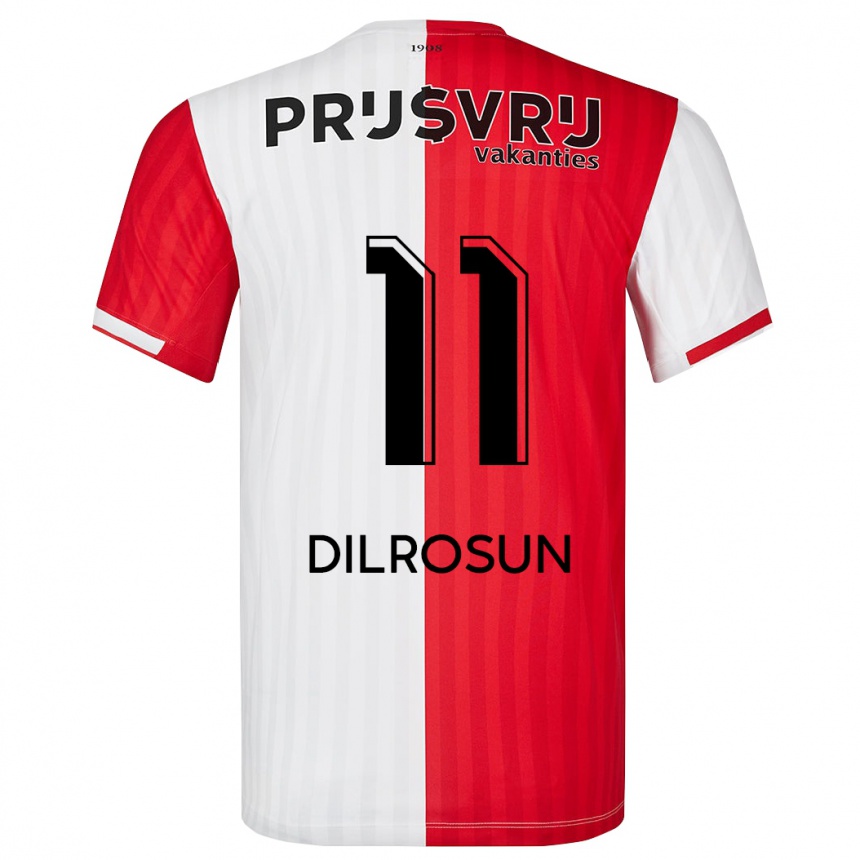 Kids Football Javairô Dilrosun #11 Red White Home Jersey 2023/24 T-Shirt